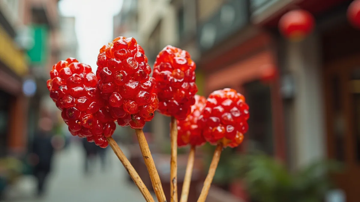Tanghulu (candied fruit skewers): 糖葫芦