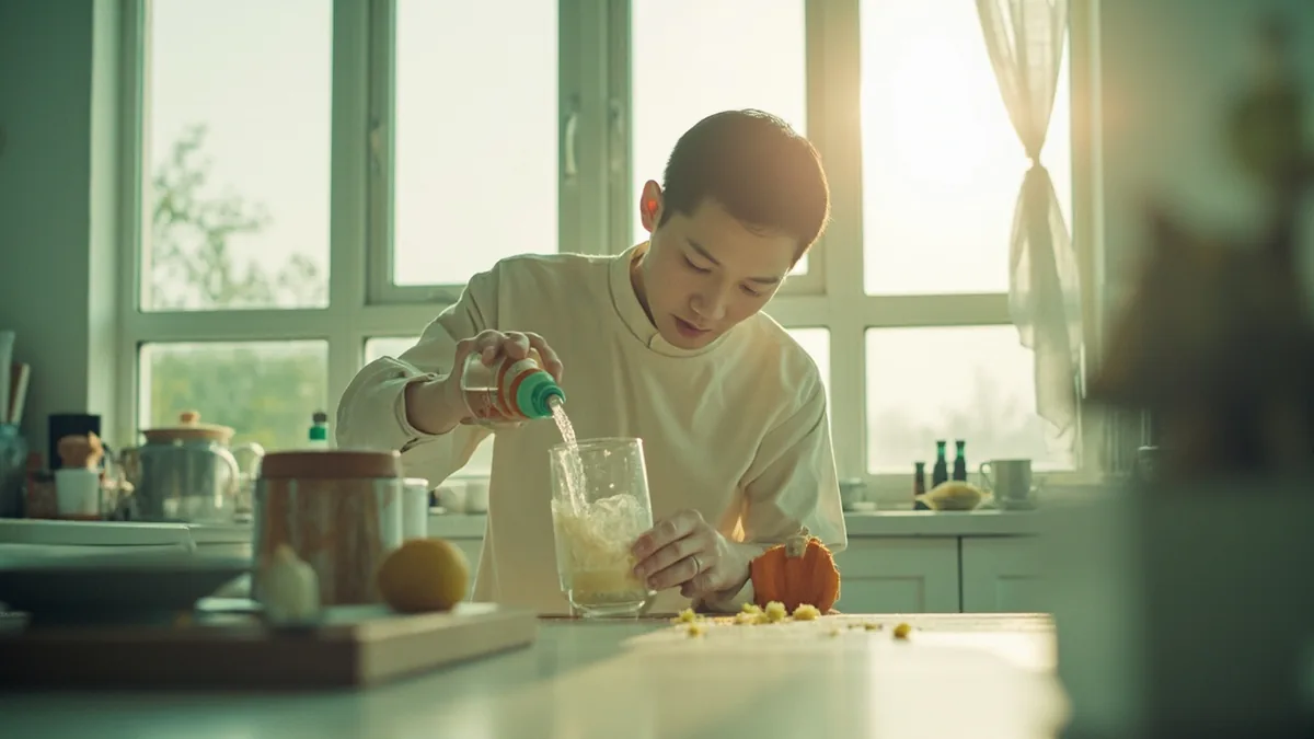 A person spills liquid due to a moment of inattention while pouring, illustrating “carelessness and negligence” in Chinese: 粗心大意 (cū xīn dà yì)