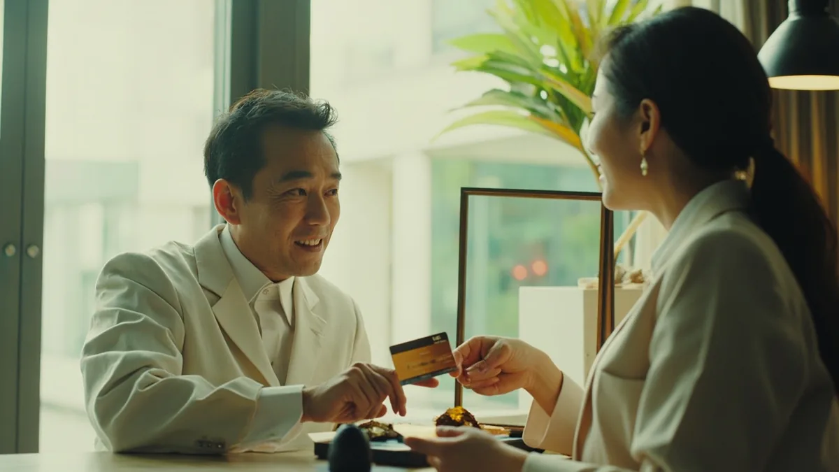 A person makes a large purchase without hesitation, illustrating “extravagant spending habits” in Chinese: 大手大脚 (dà shǒu dà jiǎo)