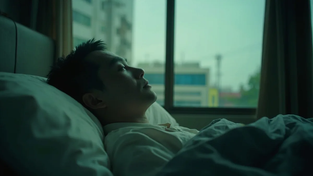 A person lies awake at night, lost in thought, illustrating “aimless thinking” in Chinese: 胡思乱想 (hú sī luàn xiǎng)