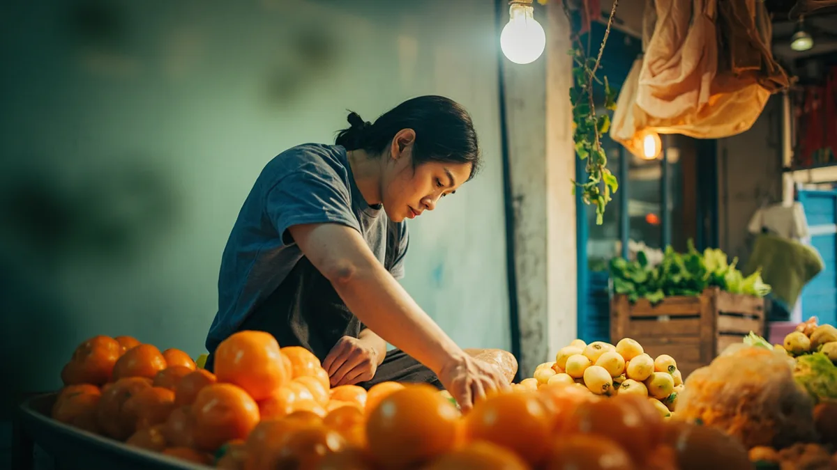 A street vendor quickly adjusts their display as the weather changes, illustrating “acting on opportunity” in Chinese: 见机行事 (jiàn jī xíng shì)