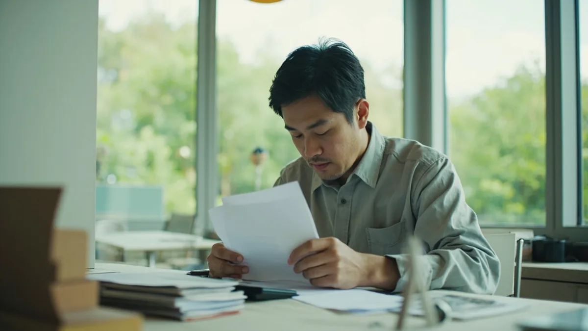 An individual meticulously reviews household expenses using a small calculator, illustrating “meticulous planning and budgeting” in Chinese: 精打细算 (jīng dǎ xì suàn)