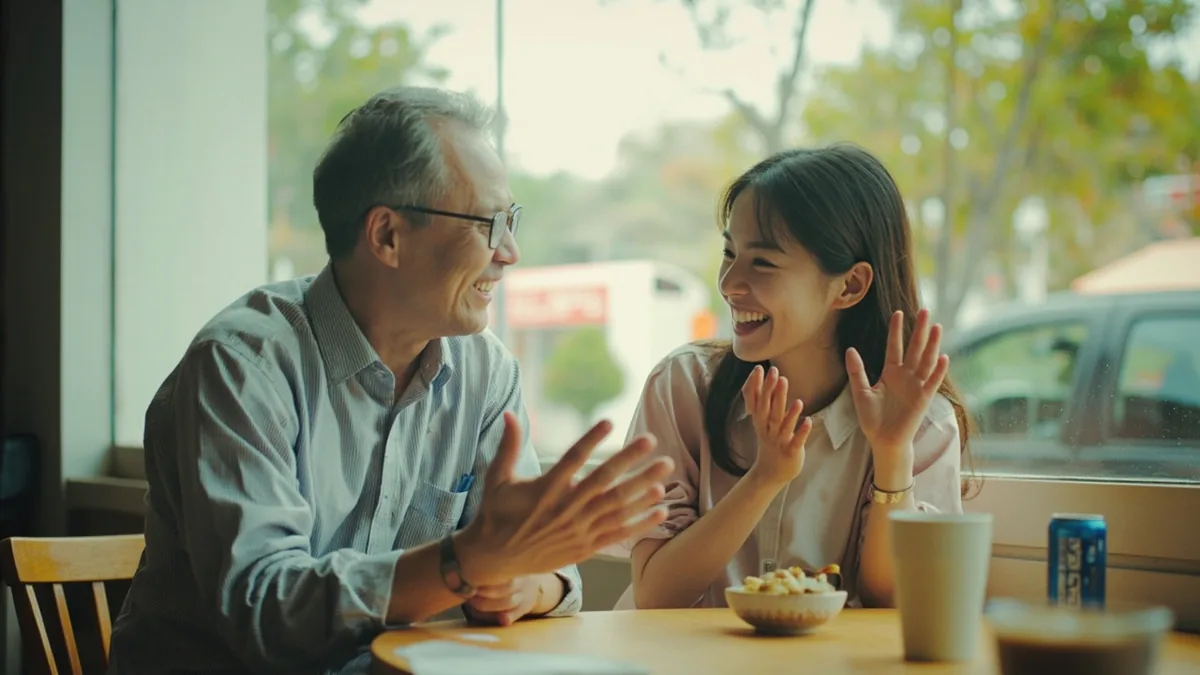 Two friends agree on a solution that benefits both of them, illustrating “win-win outcome” in Chinese: 两全其美 (liǎng quán qí měi)