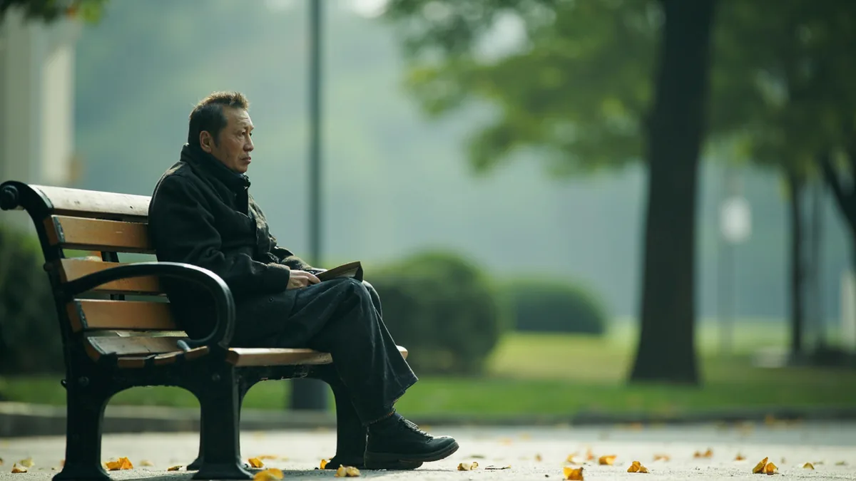 An adult sits alone looking gloomy by a window, illustrating “gloomy and unhappy” in Chinese: 闷闷不乐 (mèn mèn bù lè)