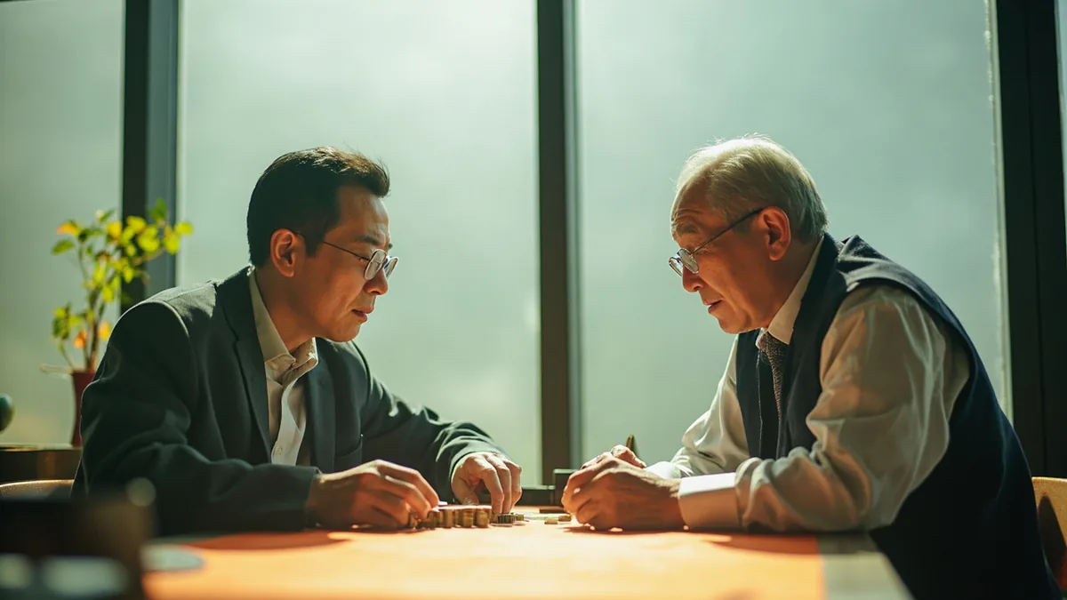 A person makes a brilliant move in a strategic board game, illustrating “divine foresight and clever strategy” in Chinese: 神机妙算 (shén jī miào suàn)