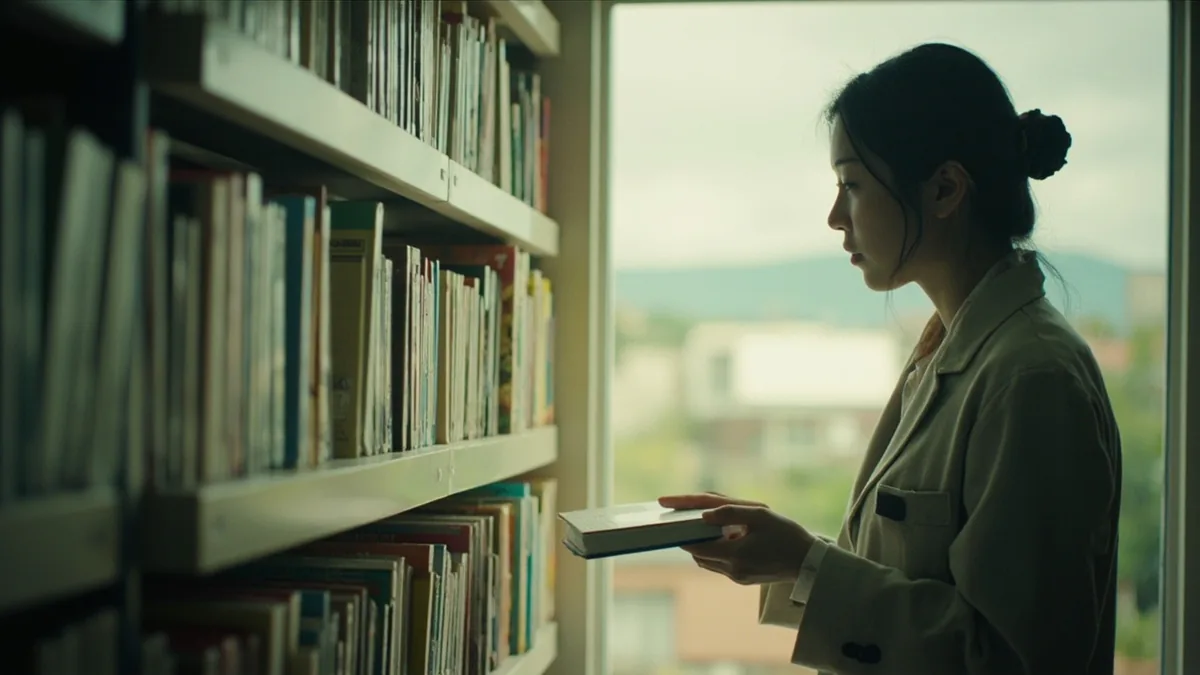 A librarian carefully stacks a large quantity of paperback books, illustrating “100” in Chinese: 一百 (yì bǎi)