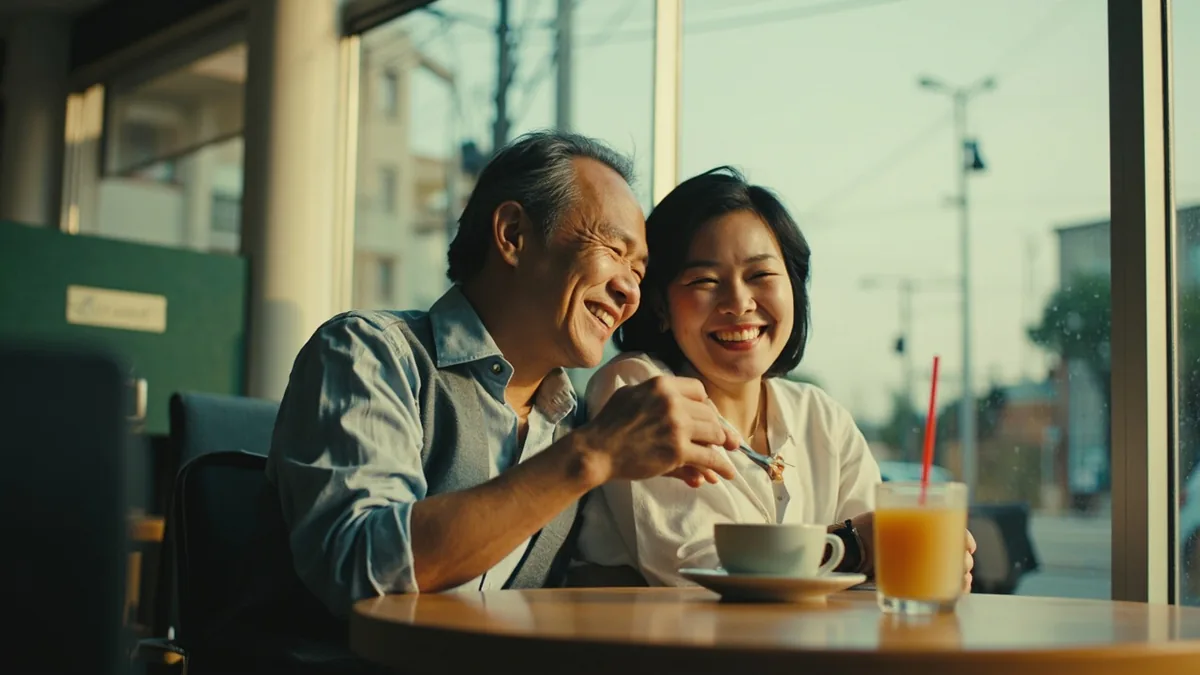 Two close friends laugh together over a shared lighthearted moment, illustrating “best friends” in Chinese: 最好的朋友 (zuì hǎo de péngyou)