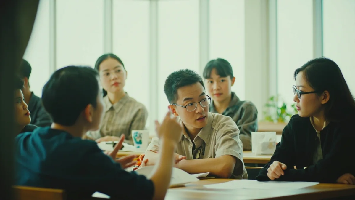 Students listen attentively to an instructor during a morning lesson, illustrating “class” in Chinese: 课 (kè)