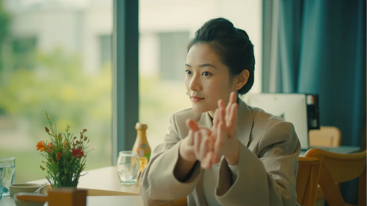 A person gestures while recalling a recent trip from two days ago, illustrating “the day before yesterday” in Chinese: 前天 (qiántiān)