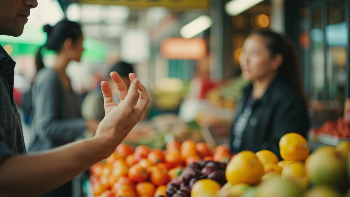 A person holds up five fingers to indicate a quantity, illustrating “five” in Chinese: 五 (wǔ)