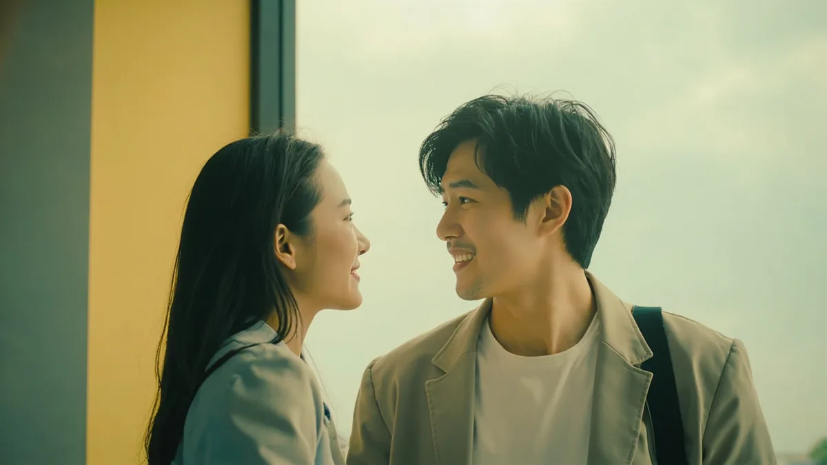 A friendly adult makes eye contact with a woman, offering a warm greeting, illustrating “hello beautiful” in Chinese: 美女 (měinǚ)