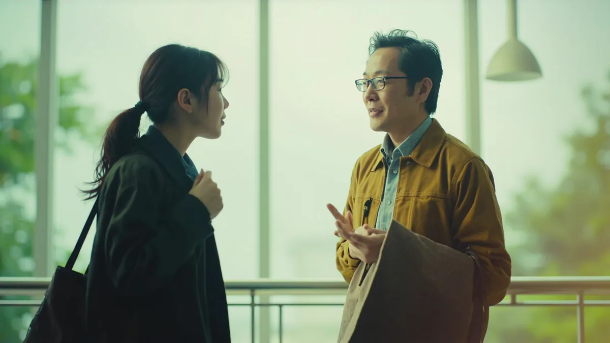 A helpful individual offers assistance to a person who looks lost, illustrating “how can I help you” in Chinese: 有什么可以帮您？ (yǒu shénme kěyǐ bāng nín?)