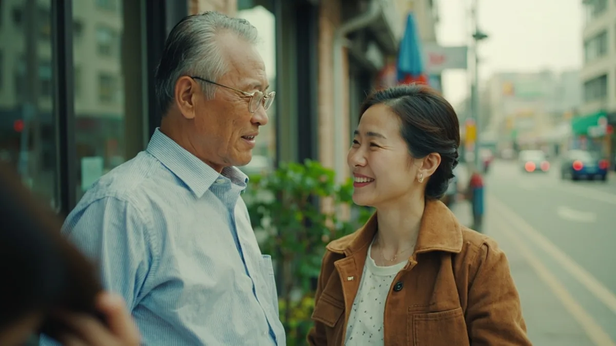 An adult friend greets another with genuine warmth after some time apart, illustrating “how have you been” in Chinese: 你最近怎么样 (nǐ zuìjìn zěnmeyàng)