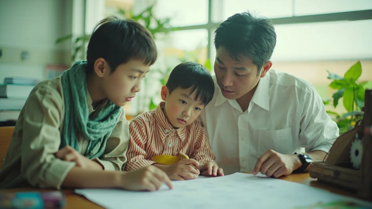 A young student asks an older student about a method for solving a problem, illustrating “how” in Chinese: 怎么 (zěnme)