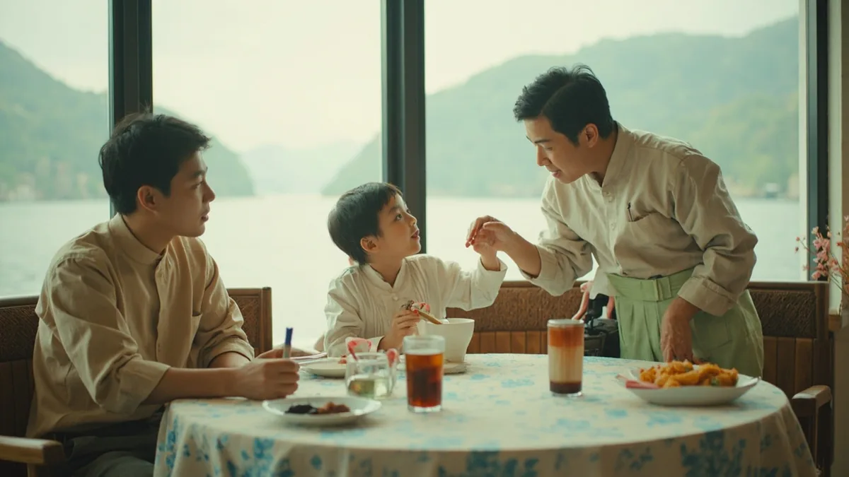 An adult gently asks a child their age during a family gathering, illustrating “how old are you” in Chinese: 你多大了？ (nǐ duō dà le?)