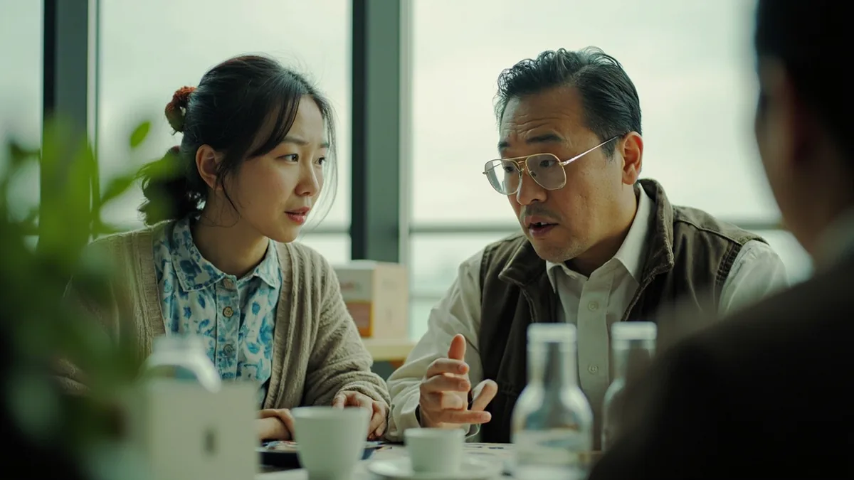 A person nods in agreement during a small group discussion, illustrating “I agree” in Chinese: 我同意 (wǒ tóngyì)