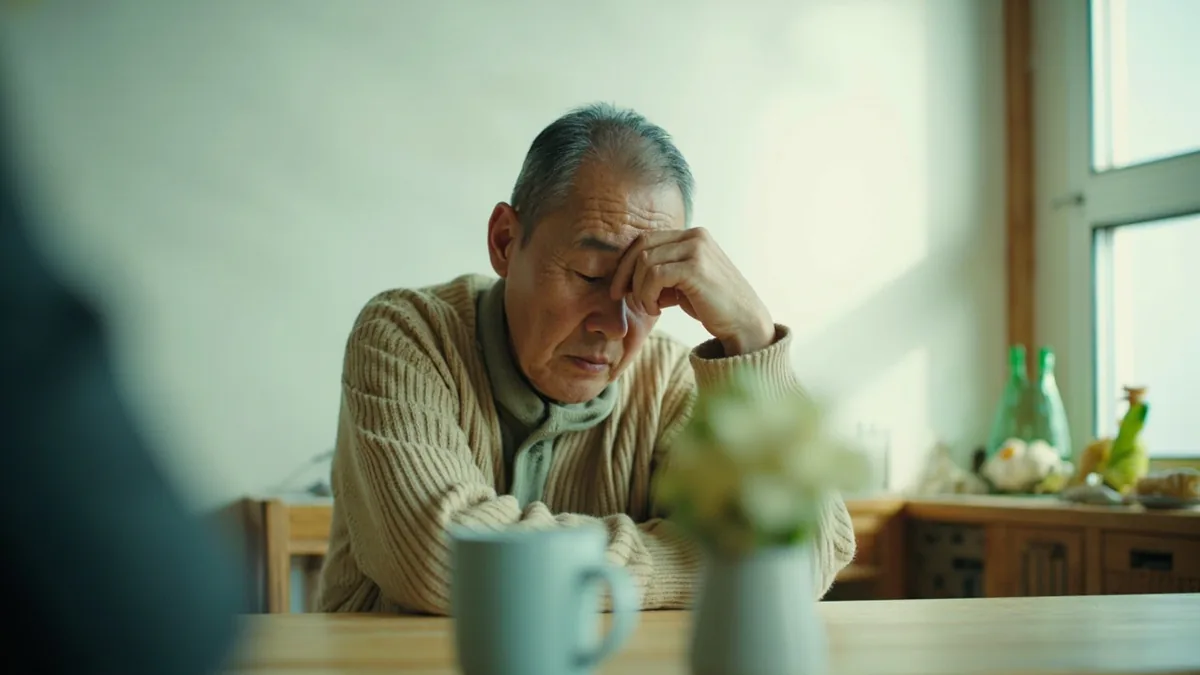 A person rests their head on a hand with a weary expression, illustrating “I don't feel well” in Chinese: 我不舒服 (wǒ bù shūfu)