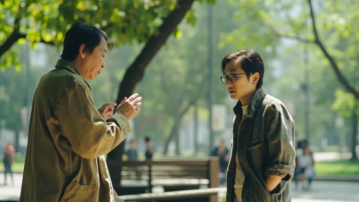 A person shows confusion while listening intently to a speaker, illustrating “I don t understand” in Chinese: 我听不懂 (wǒ tīng bù dǒng)