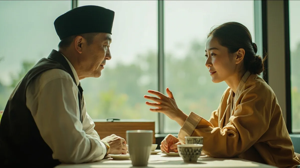 A person respectfully greets an esteemed individual at an event, illustrating “I've heard so much about you” in Chinese: 久仰大名 (jiǔyǎng dàmíng)