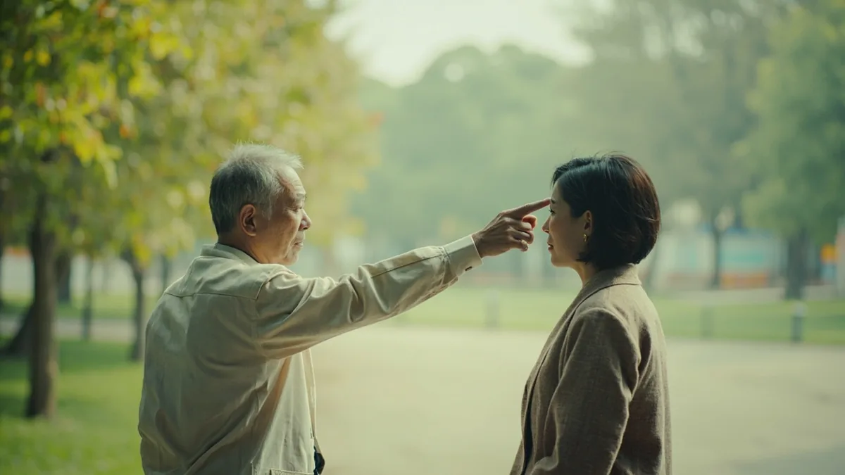 A person points to the left while giving directions to another individual, illustrating “left” in Chinese: 左边 (zuǒbian)