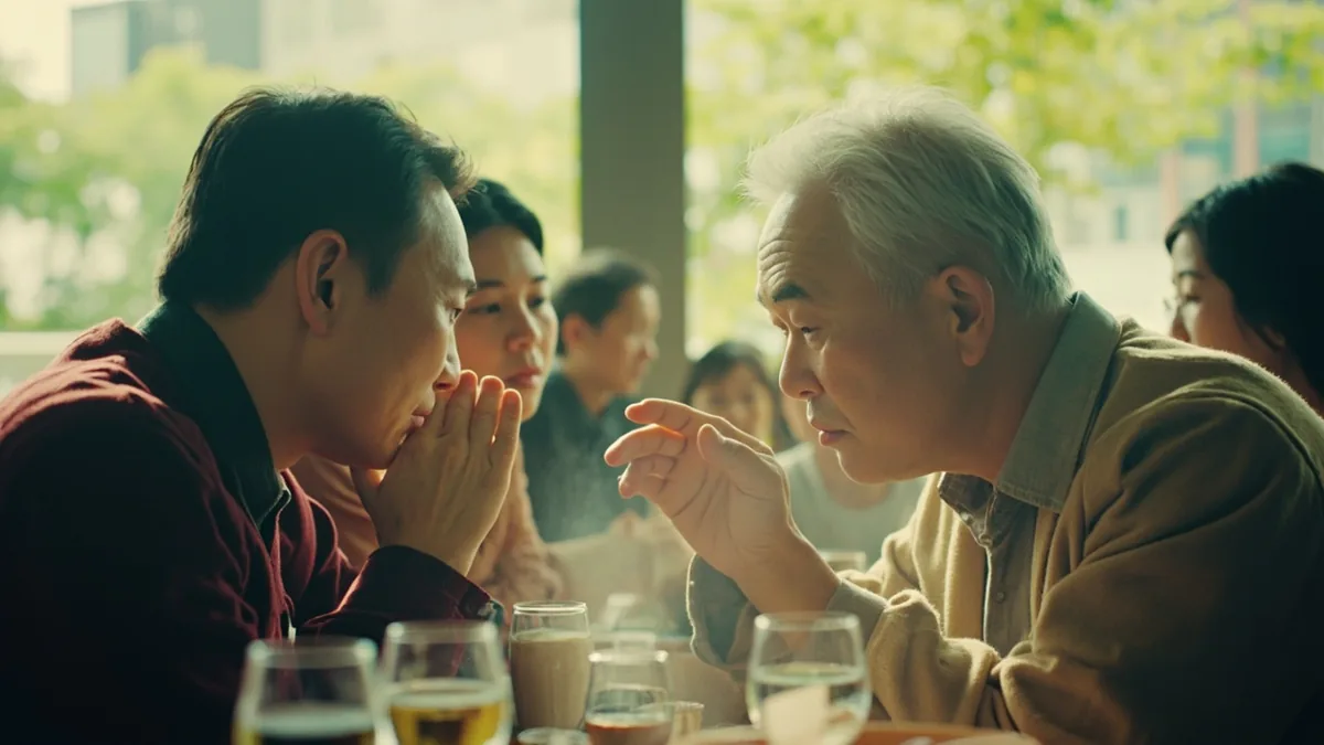 An adult earnestly tries to get another person's full attention, illustrating “listen to me” in Chinese: 听我说 (tīng wǒ shuō)
