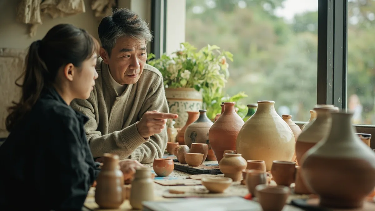 An adult points to a small, interesting detail on a nearby object, illustrating “look here” in Chinese: 看这里 (kàn zhèli)