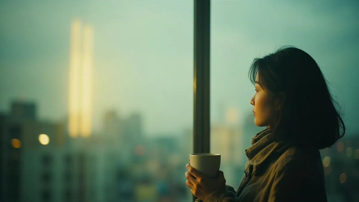 A person gazes at a distant landscape, thinking of a loved one, illustrating “miss you” in Chinese: 想你 (xiǎng nǐ)