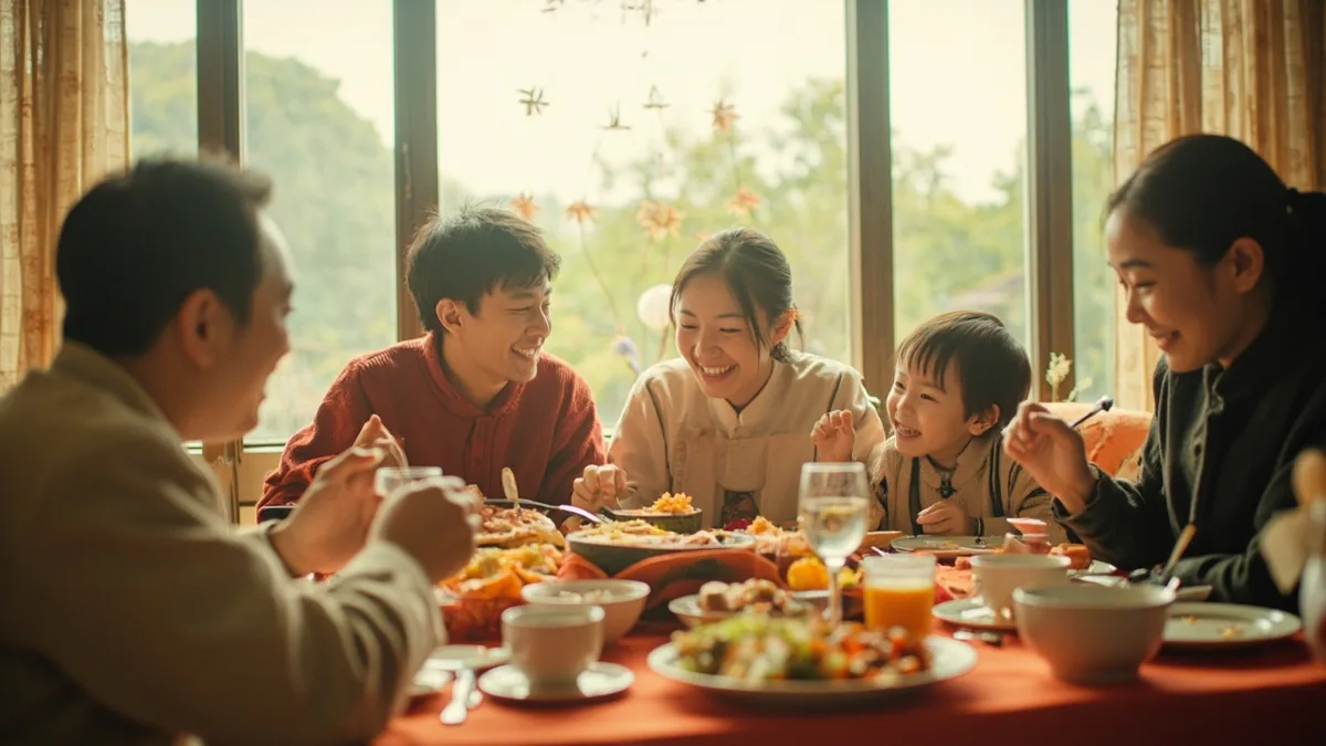 Family members gather to celebrate the start of a fresh annual cycle, illustrating “New Year” in Chinese: 新年 (xīnnián)