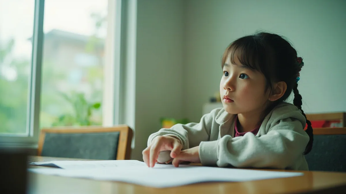 A student points to a wrong answer on a test, indicating it is not correct, illustrating “not” in Chinese: 不 (bù)