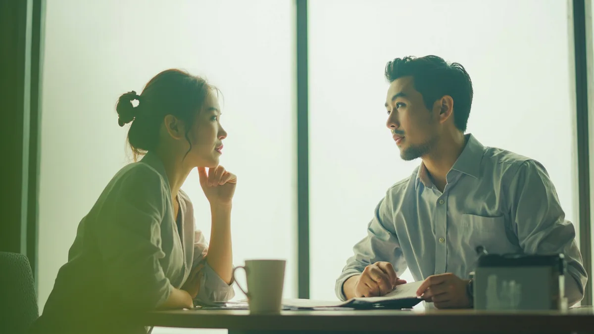 A person shrugs and raises their hands, indicating uncertainty about a plan, illustrating “not necessarily” in Chinese: 不一定 (bù yīdìng)