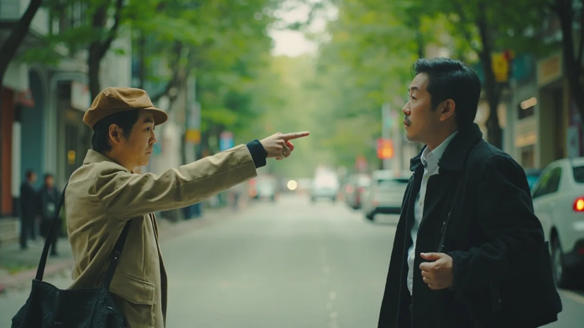 A person points a helpful direction to another on a street, illustrating “over there” in Chinese: 那边 (nà biān)