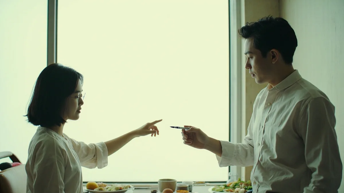 A hand gestures, inviting another to make a personal mark in an unseen spot, illustrating “please sign your name here” in Chinese: 请在这里签名 (qǐng zài zhèli qiānmíng)