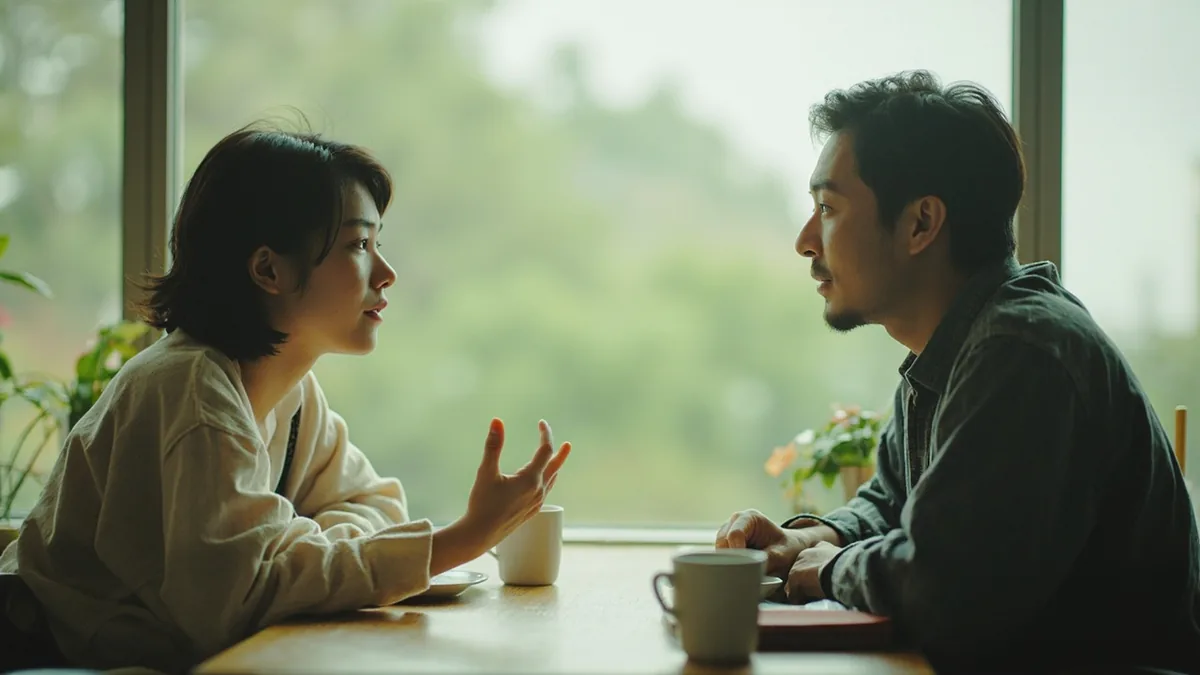 Two friends briefly part ways in a casual setting, illustrating “see you in a bit” in Chinese: 一会儿见 (yīhuìr jiàn)