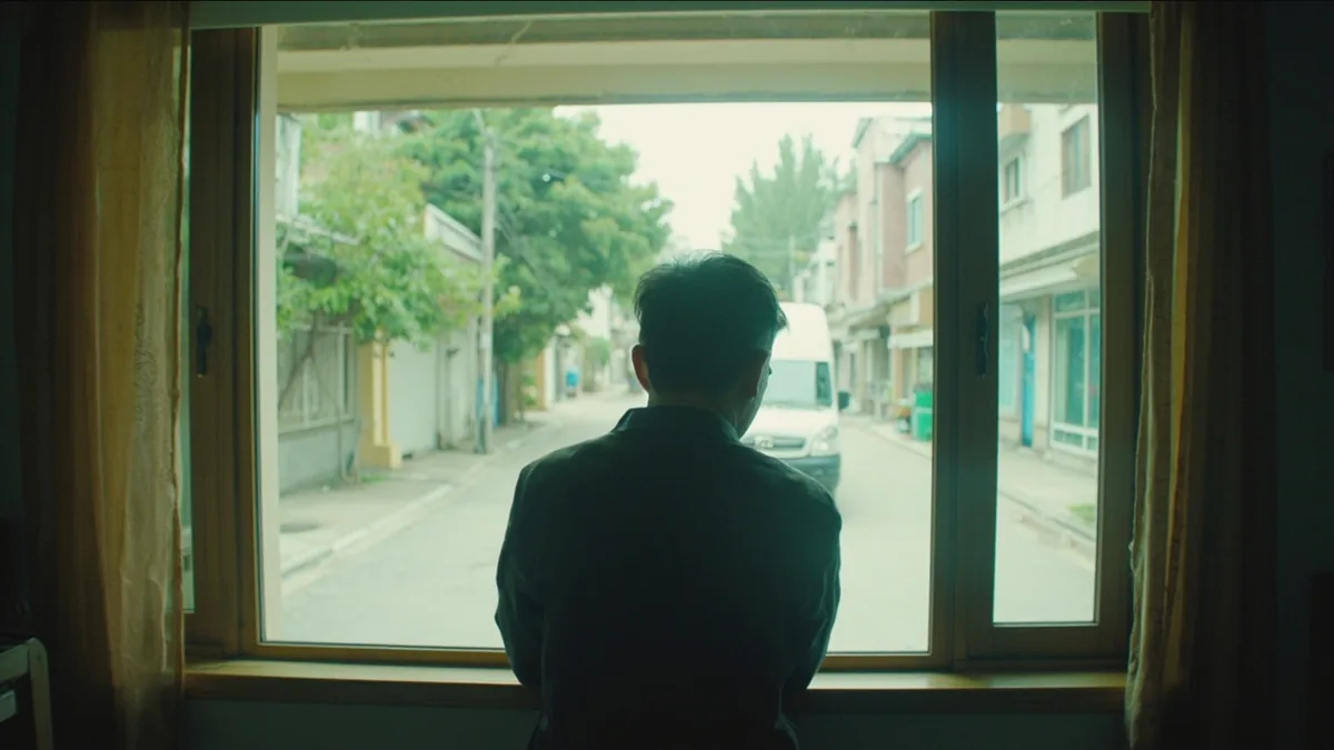A person watches a slow-moving vehicle with a patient expression, illustrating “slow” in Chinese: 慢 (màn)