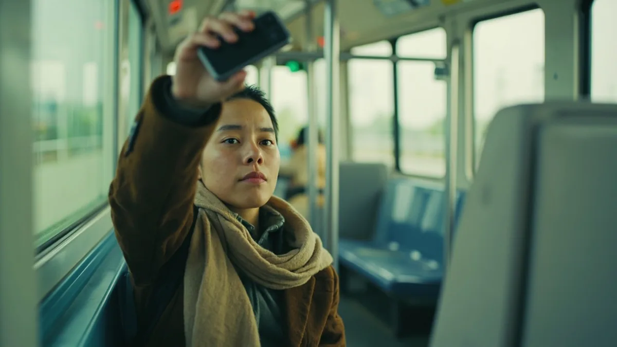 A person holds a smartphone up, searching for a network signal, illustrating “there's no signal” in Chinese: 没有信号 (méiyǒu xìnghào)
