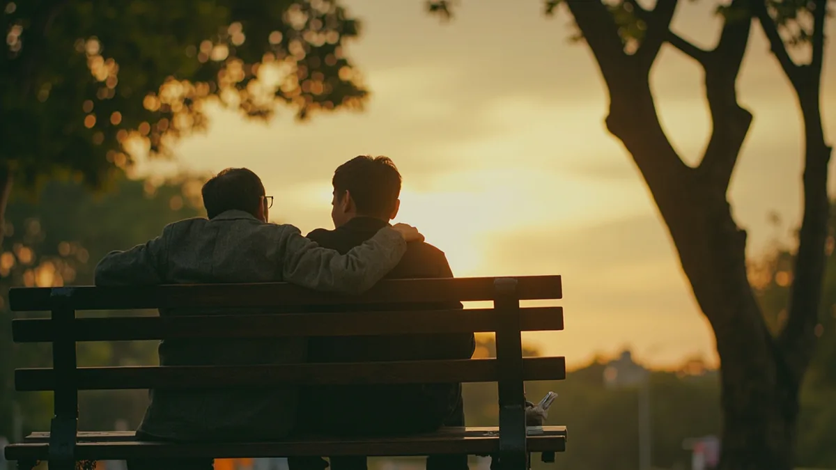 Two friends support each other during a quiet, reflective moment, illustrating “true friendship” in Chinese: 真挚的友谊 (zhēnzhì de yǒuyì)