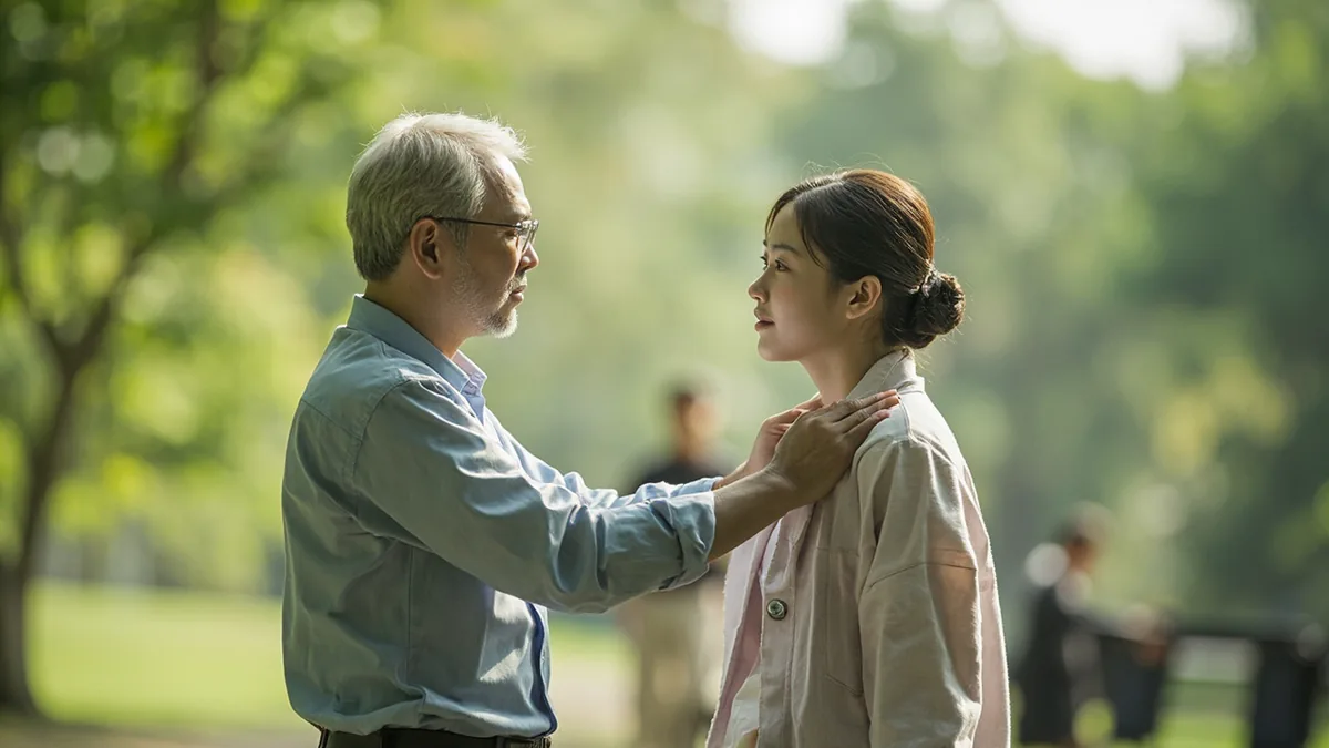 A friend reassures another with a confident expression and gesture, illustrating “trust me” in Chinese: 相信我 (xiāngxìn wǒ)