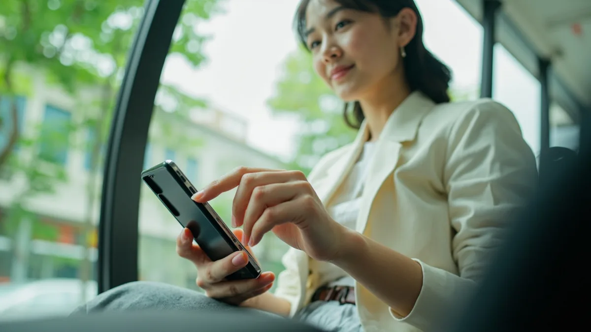 A young professional confirms an appointment on her phone's calendar display, illustrating “tuesday” in Chinese: 星期二 (xīngqī'èr)