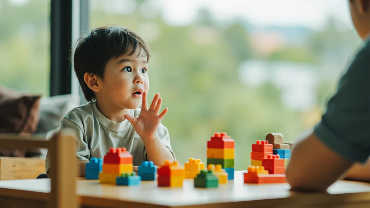 A child holds up two fingers to indicate a quantity in a playful way, illustrating “two” in Chinese: 二 (èr)