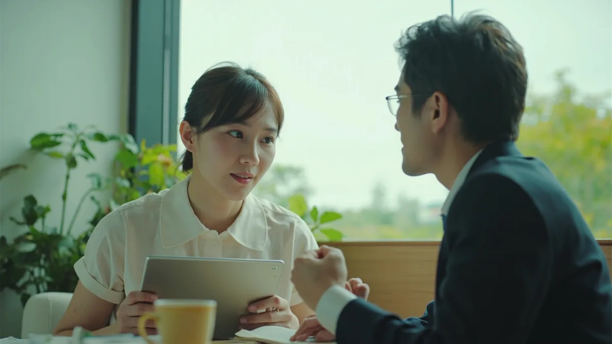 A professional asks a client when they are available for a meeting, illustrating “when is convenient for you” in Chinese: 您什么时候方便？ (nín shénme shíhou fāngbiàn?)
