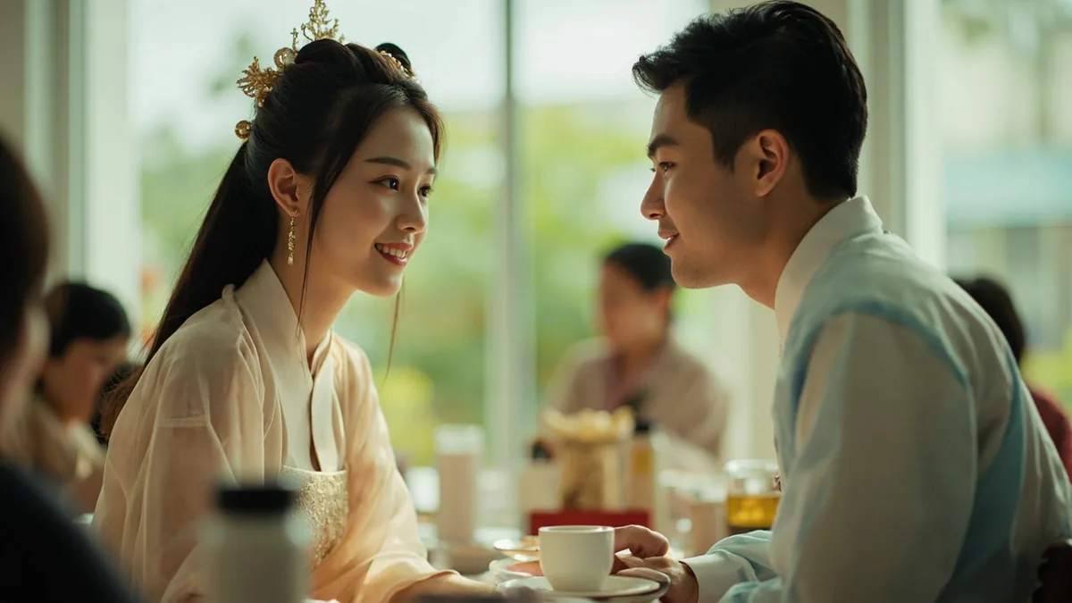 A person expresses genuine admiration for another's elegant attire, illustrating “you are so beautiful” in Chinese: 你真漂亮 (nǐ zhēn piàoliang)