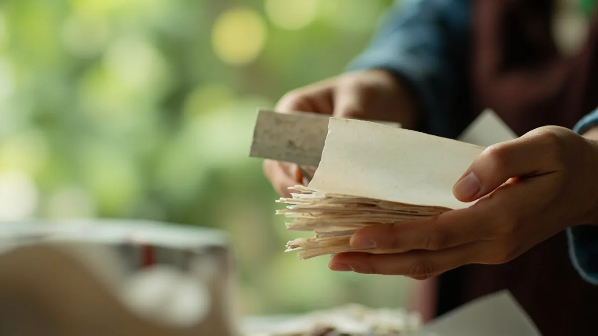 Vendor's hands show two payment options, plain paper rectangles for cash and a plastic rectangle for card, illustrating “you can pay by cash or card” in Chinese: 可以用现金或刷卡 (kěyǐ yòng xiànjīn huò shuākǎ)