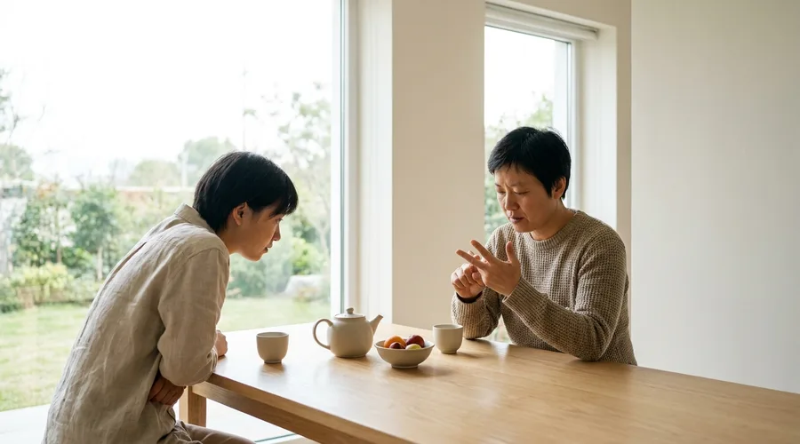 One person counts on their fingers while a companion watches closely